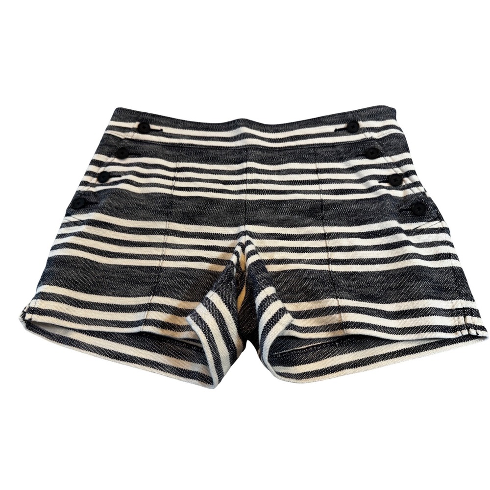 LOFT Riviera Shorts Navy Blue White Striped Sailor Button Front Size 6